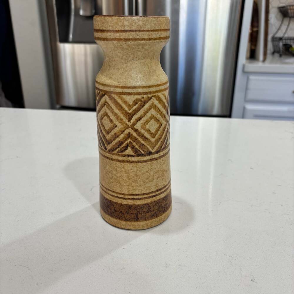 Vintage MCM Glazed Robert Maxwell USA Pottery Craft Geometric Aztec Pattern Vase